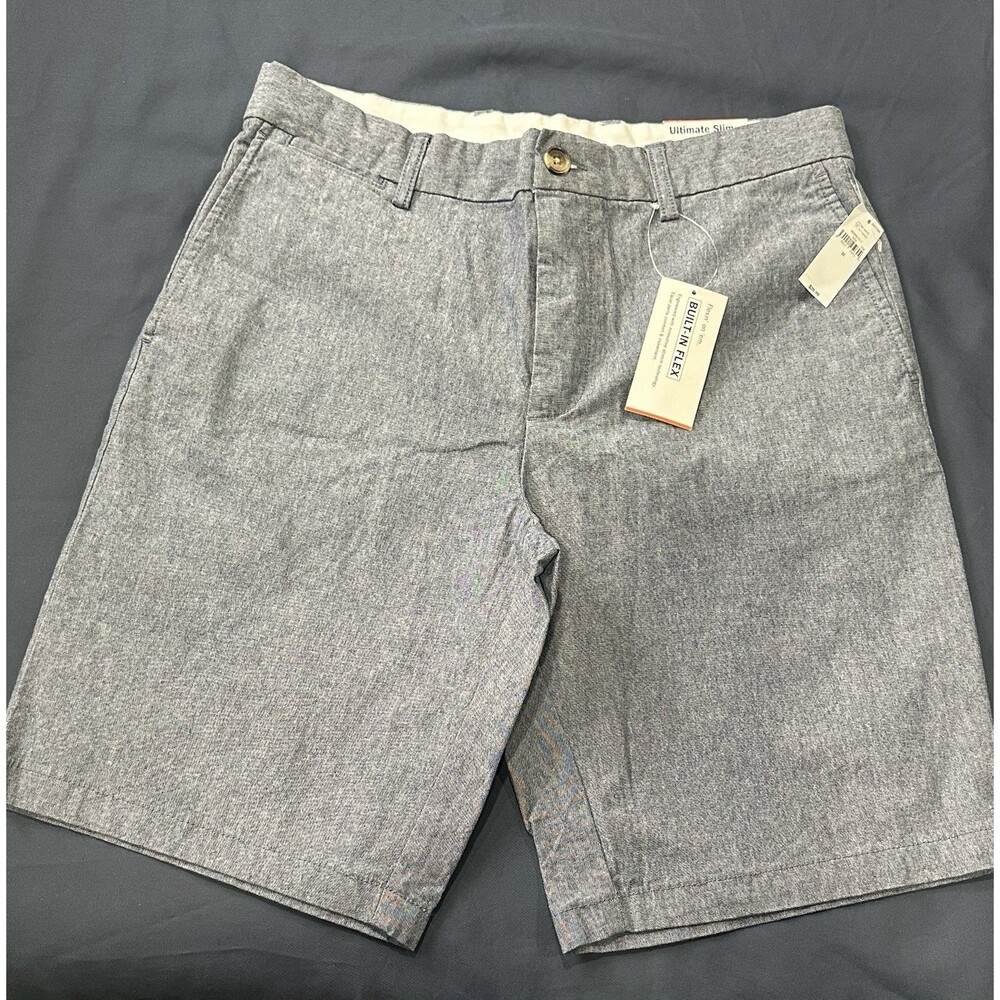 Old Navy Ultimate Slim Built-In Flex Shorts 32 Blue Chambray Stretch NWT